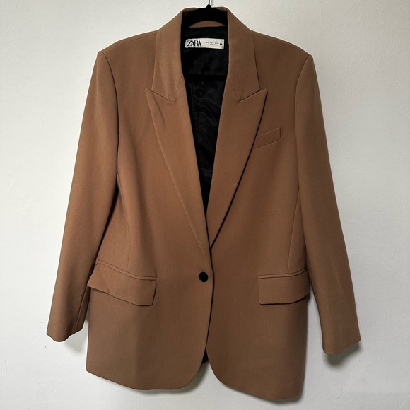 Zara single button camel blazer in large - Picture 1 of 3